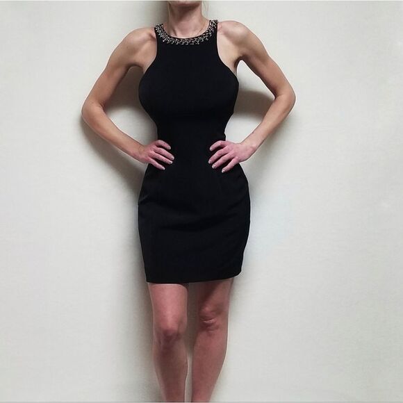 VINTAGE Express Black Beaded Crystal Racerback Sheath Cocktail Dress Statement - Picture 2 of 15